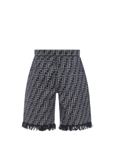 Fendi Men Ff Denim Bermuda Shorts In Gray