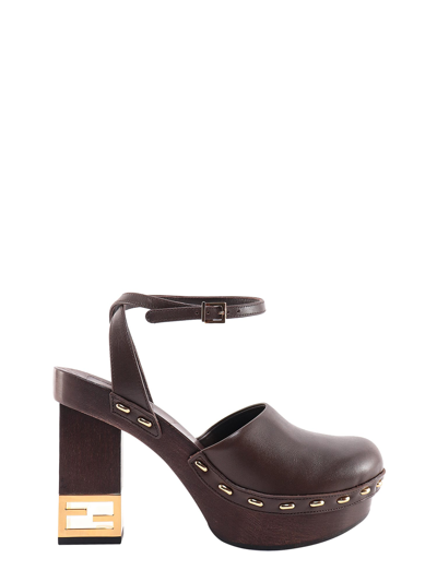 Fendi Leather High-heeled Clogs In Brown
