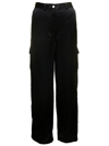 THEORY BLACK WIDE LEG CARGO PANTS IN SATIN FABRIC WOMAN