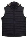 BURBERRY BLACK QUILTED HOODED VEST WITH COLLEGE-STYLE LOGO PRINT IN NYLON BOY