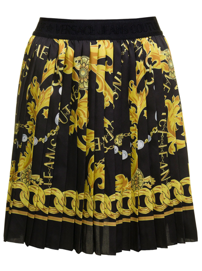 Versace Jeans Couture 75dp820 Pleaced Skirt In Black Gold