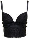 Versace Black Lurex Top With Matching Web Detail In Wool Blend Woman In Black