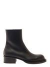 ALEXANDER MCQUEEN STACK BLACK ROUND-TOE BOOTS IN SMOOTH LEATHER MAN