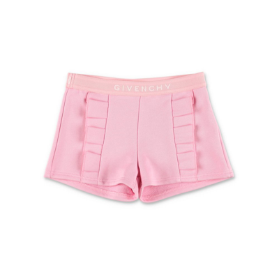 Givenchy Kids Ruffled Detail Logo Waistband Shorts In Pink