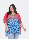 White Mark Plus Size Animal Print Caftan With Tie-up Neckline In Pink