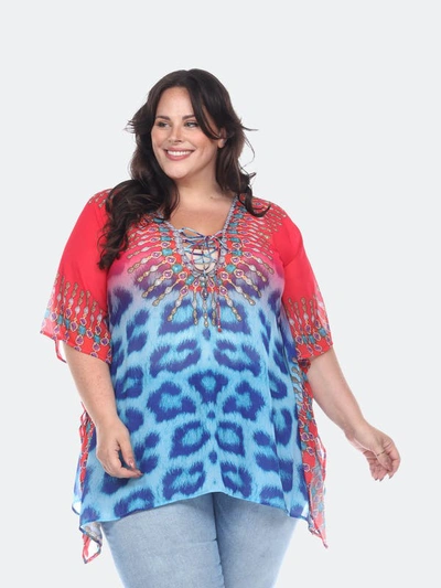 White Mark Plus Size Animal Print Caftan With Tie-up Neckline In Pink