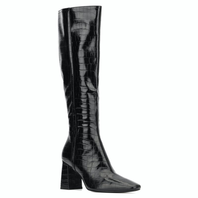 Torgeis Angelica Croc Embossed Tall Boot In Black