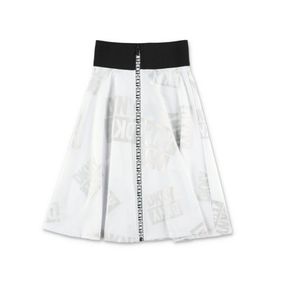 Dkny Kids' Logo-print A-line Skirt In White