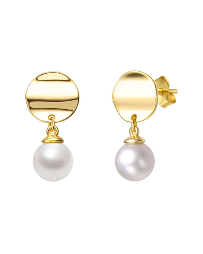 Genevive 14k Plated 7.5mm Pearl Dangle Earrings