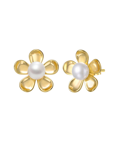 Genevive 14k Plated 7mm Pearl Studs
