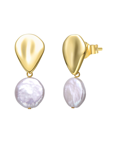 Genevive 14k Plated 13mm Pearl Dangle Earrings