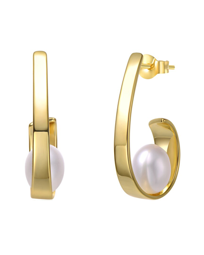 Genevive 14k Plated 7.5mm Pearl Hoops