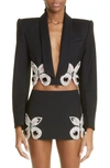 Area Crystal Butterfly Cropped Blazer In Black