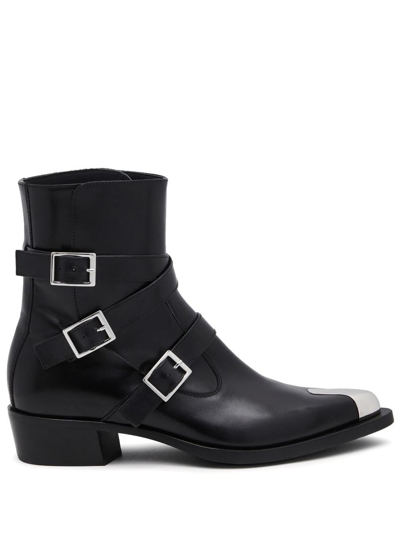 Alexander Mcqueen Punk Buckled Leather Boots In Black