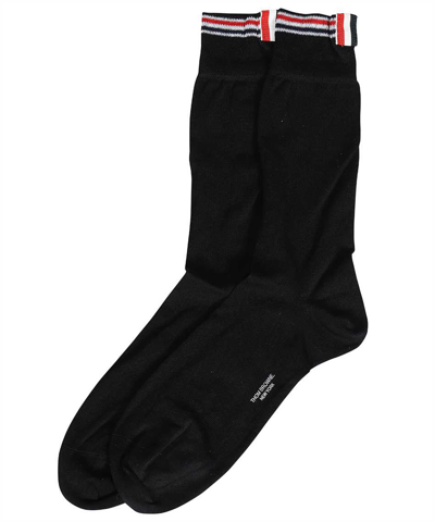 Thom Browne Jersey Stitch Mid Calf In Cotton Socks In Black