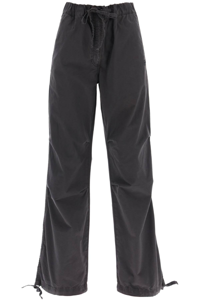 Ganni Washed Cotton Canvas Drawstring Pants In Grey