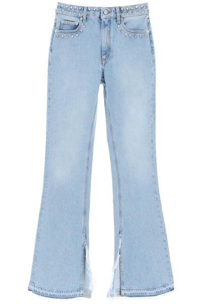 Alessandra Rich Flared Jeans With Studs In Light Blue