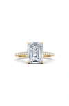 Hautecarat 18k White Gold Emerald Cut Lab Created Diamond Pavé Engagement Ring In 18k Yellow Gold