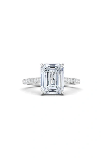 Hautecarat Emerald Cut Lab Created Diamond & Pavé 18k Gold Ring In 18k White Gold