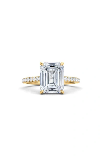 Hautecarat Emerald Cut Lab Created Diamond & Pavé 18k Gold Ring In 18k Yellow Gold