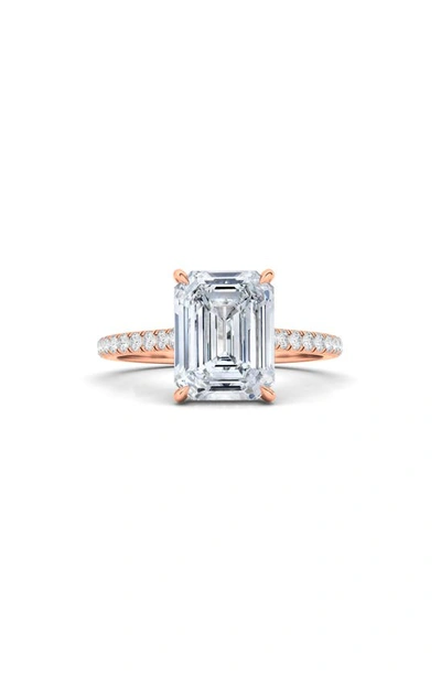 Hautecarat Emerald Cut Lab Created Diamond & Pavé 18k Gold Ring In 18k Rose Gold