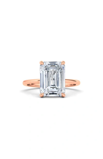 Hautecarat Emerald Cut Lab Created Diamond Ring In 18k Rose Gold