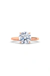 Hautecarat Lab Created Round Diamond 18k Gold Ring In 18k Rose Gold