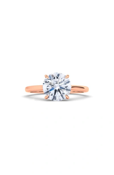 Hautecarat Lab Created Round Diamond 18k Gold Ring In 18k Rose Gold