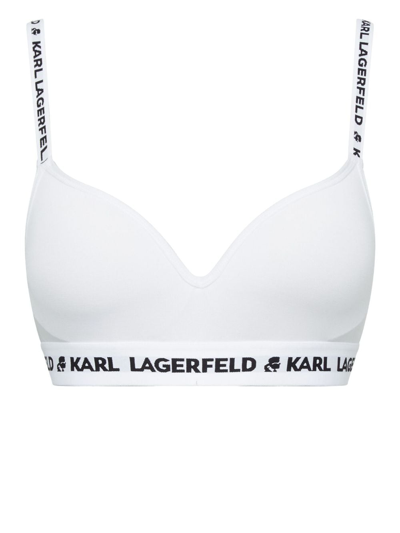 Karl Lagerfeld Logo-print Padded Bra In White