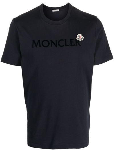 Moncler Flocked-logo Cotton T-shirt In Black