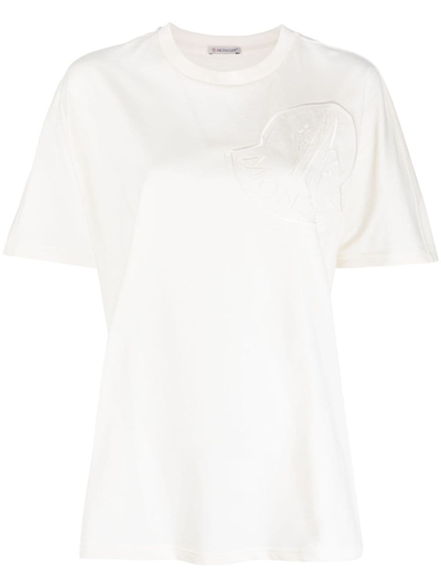 Moncler Logo-embroidered Cotton-jersey T-shirt In Neutrals