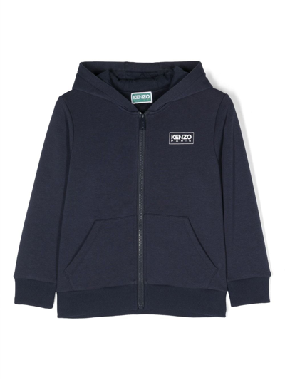 Kenzo Kids' 标贴拉链卫衣 In Blue