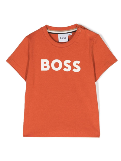 Bosswear Babies' Logo-print Short-sleeve T-shirt In Orange