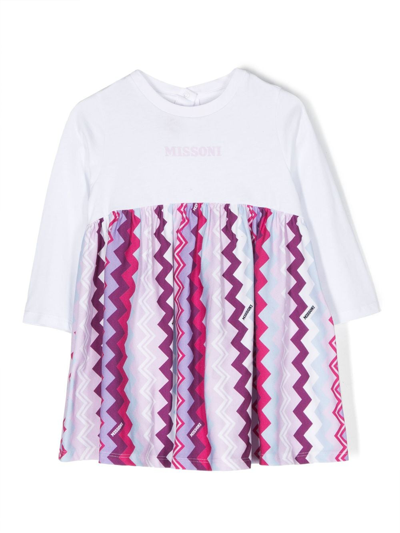 Missoni Babies' Z字形图案印花长袖连衣裙 In Pink