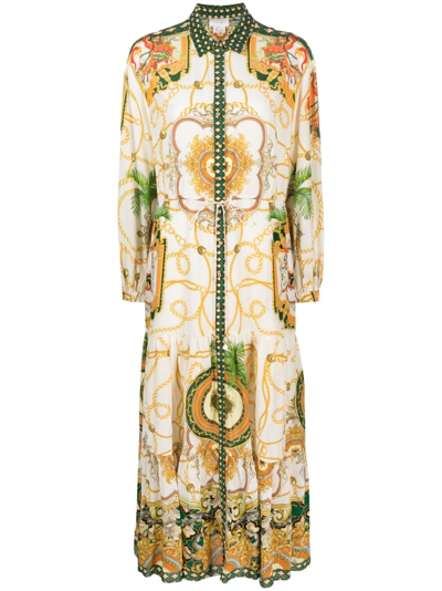 Camilla Graphic-print Silk Dress In Neutrals