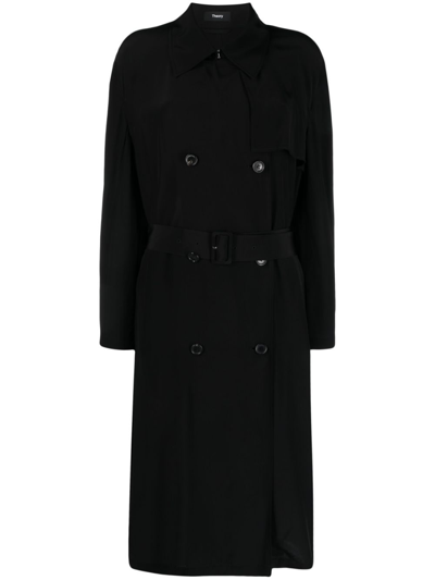 Theory Double-breasted Belted Coat In Black