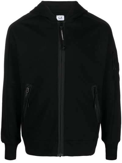 C.p. Company Diagonal Raised Fleece Full Zip Hooded Sweatshirt Clothing In Black