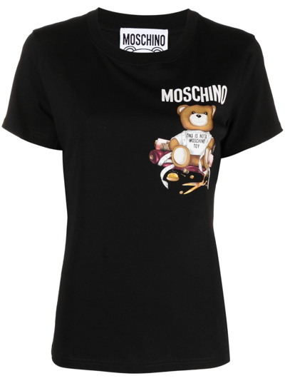 Moschino Teddy Bear Cotton T-shirt In Black