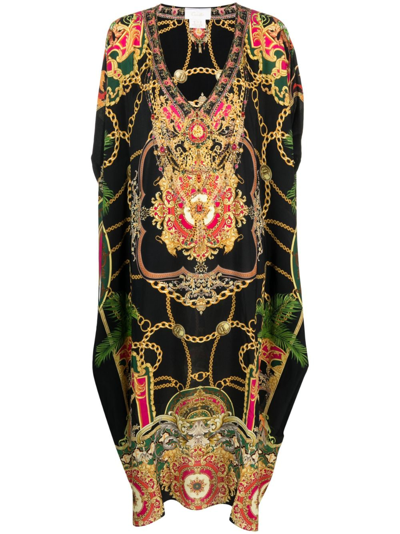 Camilla Graphic-print Silk Dress In Black