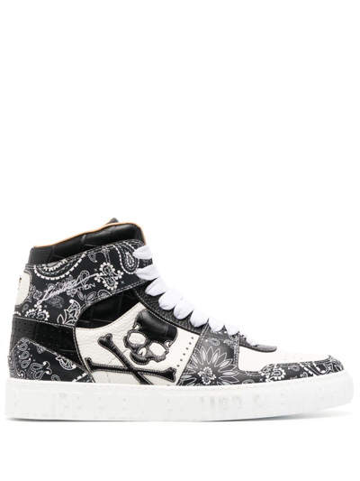 Philipp Plein Paisley-print High-top Leather Sneakers In Black