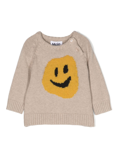 Molo Ivory Jumper For Baby Kids With Smiley In Beige