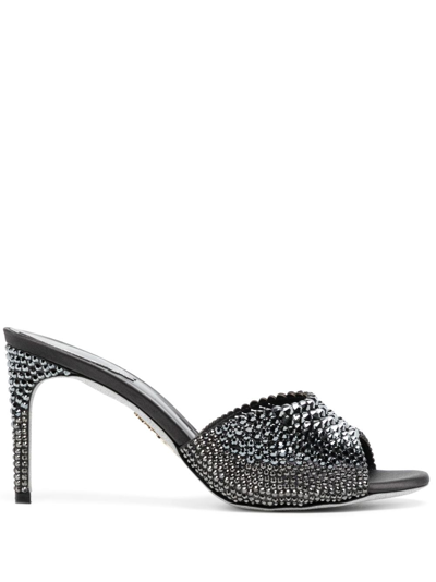 René Caovilla 70mm Crystal-embellished Leather Mules In Black