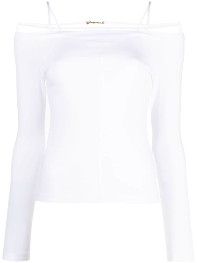 Jacquemus Sierra White Long-sleeve Top With Logo Detail In Jersey Woman