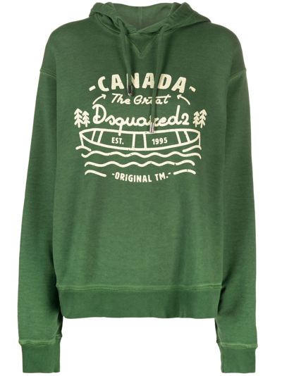 Dsquared2 Graphic-print Cotton Hoodie In Green