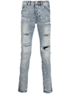PURPLE BRAND RIPPED-DETAIL MID-RISE JEANS
