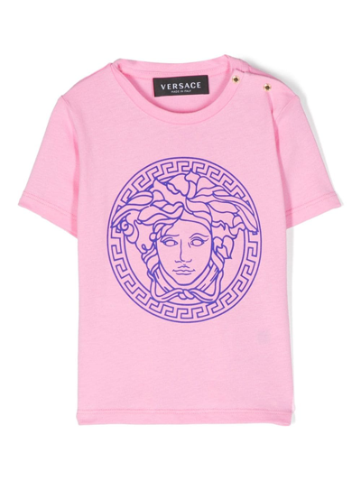 Versace Babies' Medusa Head 印花棉t恤 In Pink