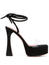 Amina Muaddi Sita Suede Ankle-wrap Platform Sandals In Black
