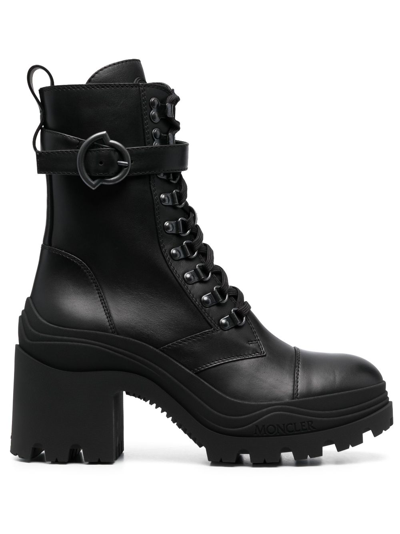 Moncler 80mm Envile Buckle Leather Ankle Boots In Schwarz