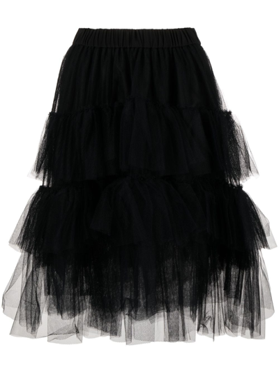 Simone Rocha Tiered Tulle Midi Skirt In Black