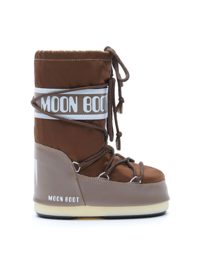 Moon Boot Kids' Icon Jr 尼龙高筒雪地靴 In Brown